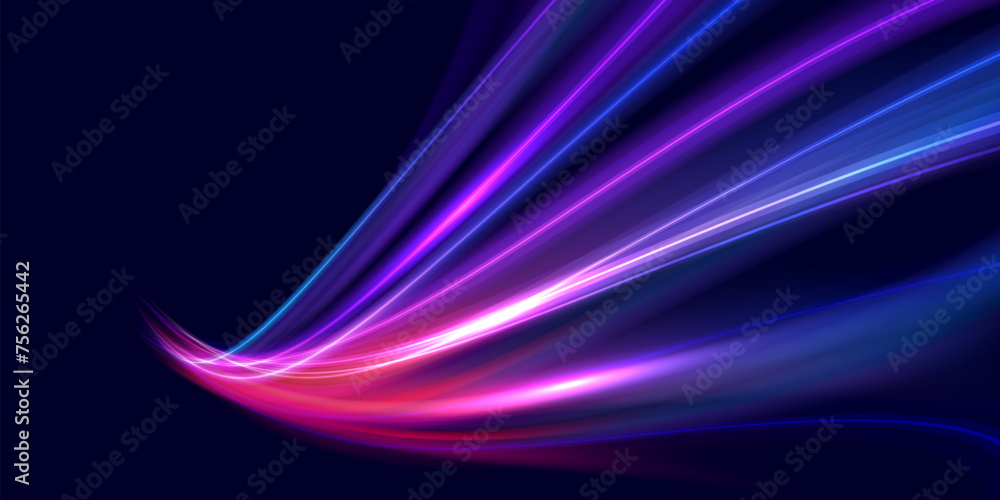 Aufkleber Modern abstract high-speed movement. Dynamic motion light trails effect. Futuristic digital technology concept, big data, network connection, AI, communication. Pattern for banner.Vector eps10.