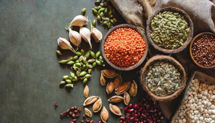 flat lay herbs seeds and spices