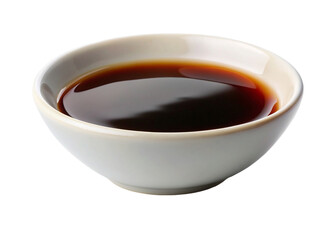 Soy sauce in a bowl isolated on a transparent background. Top view.