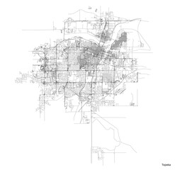 Topeka city map with roads and streets, United States. Vector outline illustration.