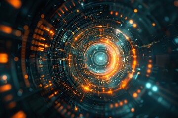 Colorful HUD Circle interface line abstract futuristic technology background. Generative AI