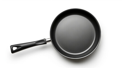 Teflon frying pan for cooking on a white isolated background, top view