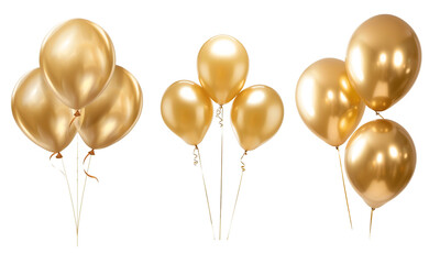 Golden color balloons for party and celebration on a transparent background, Generative AI.