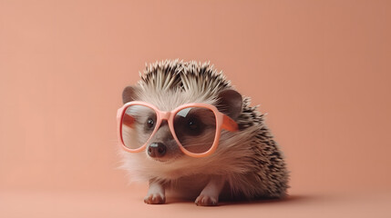 Artistic animal concept. with a place for text. hedgehog wearing sunglass shade glasses