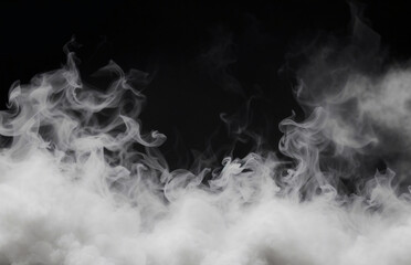 Thick white smoke on black background. White smoke isolated on black background. Smoke effect image.