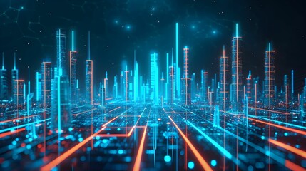 Fototapeta premium city at night with a lot of lights on the street and a lot of buildings on the other side of the street with lights in the foreground.