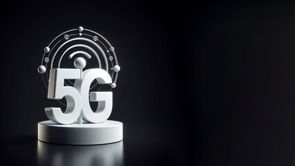 The 5G logo in 3D format on a black background. AI Generation