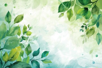 Abstract green leaves on a bright watercolor background.