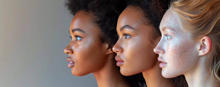 Fototapeta Ethnic diversity in one portrait, ethnically different people, Generative AI