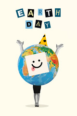 Poster sketch pinup pop collage of weird unknown unusual girl no face head rejoice celebrate earth...