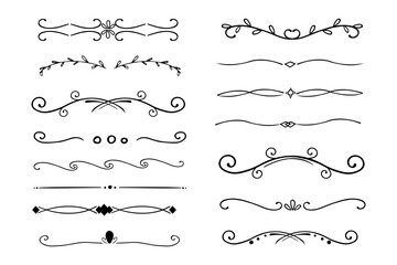 Header divider swirl doodle ethnic border separator flourish collection isolated on white background. embelish ornament