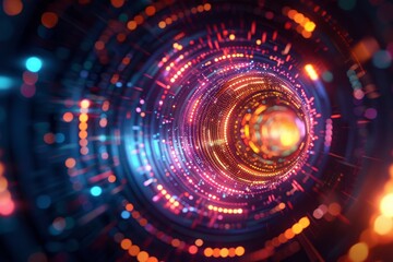 Colorful HUD Circle interface line abstract futuristic technology background. Generative AI