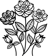 flower set line one art isolated vector illustration