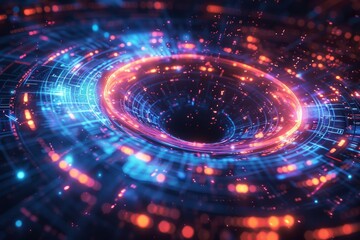 Colorful HUD Circle interface line abstract futuristic technology background. Generative AI