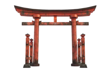 Afwasbaar fotobehang the Symbolism of Shinto Torii On Transparent Background. © Hashi