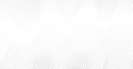 Vector background with white abstract wavy lines, flowing dots particles wave pattern 3D curve shape isolated on white background. Modern science, technology, music, halftone light effect banner.