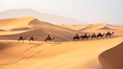 A camel caravan in the desert