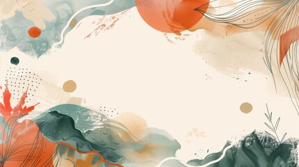 The abstract art background has a traditional Japanese icon and pattern modern. It has a watercolor texture in Chinese style. The illustration shows a circle object banner.