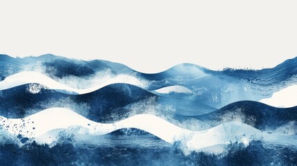 Watercolor brush stroke texture modern with Japanese ocean wave pattern. Abstract art landscape banner design with watercolor texture.