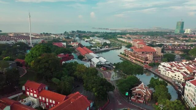 Melaka (Malacca) city aerial view in the morning, Malaysia