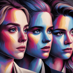 Portrait women diverse faces with gradient colors