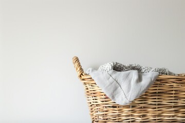 wicker laundry basket  in the interior on white background