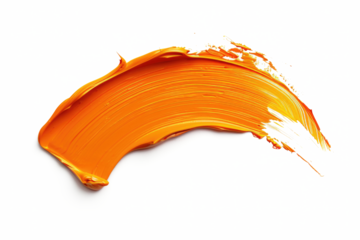 orange paint color brush stroke isolated on white or transparent png