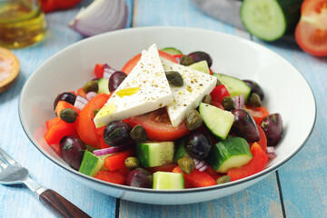 A bowl with traditional Greek salad Horiatiki