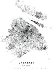 Shanghai city,China Urban detail Streets Roads Map  ,vector element image