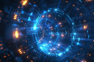 Colorful HUD Circle interface line abstract futuristic technology background. Generative AI