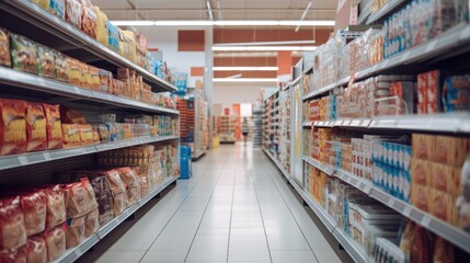 Grocery store with signs showing healthy options - obrazy, fototapety, plakaty