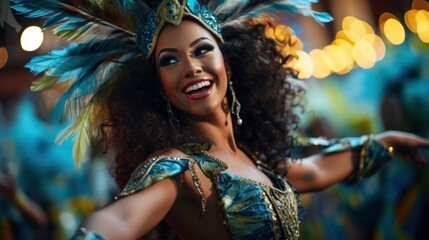 Beautiful dancer in Brazilian carnival costume