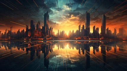 Foto op Canvas Hypnotic cityscapes at sunset technology © Anas