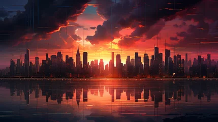 Schilderijen op glas Hypnotic cityscapes at sunset technology © Anas