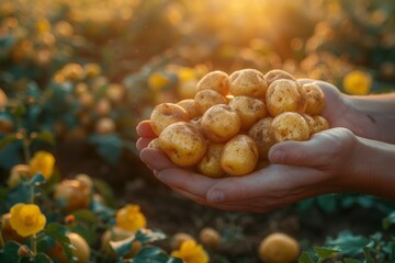 hands of a gardener holding fresh potatoes