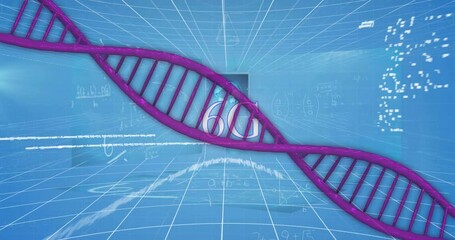 Animation of dna strand and data processing over mathematical equations and 6g text - Powered by Adobe