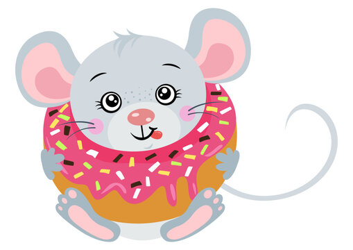 Cute mouse inside a delicious donut