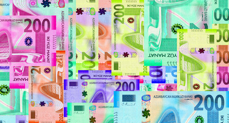 Azerbaijan manat 200 ILS banknotes abstract color mosaic pattern