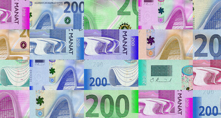 Azerbaijan manat 200 ILS banknotes abstract color mosaic pattern