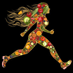Body silhouette made of healthy food