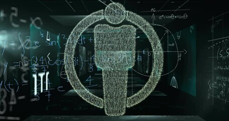 Animation of man icon over mathematical equations