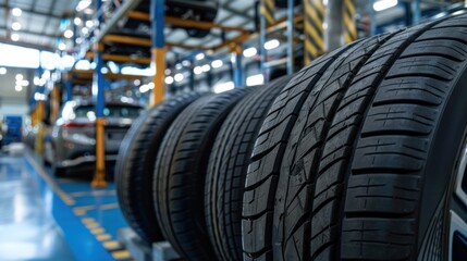 Car maintenance and care services Tires in a car repair center Tire distributor customers