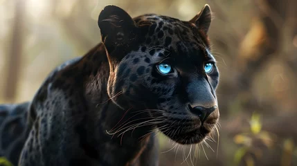 Tuinposter Beautiful black panther with blue eyes on the background of nature © PSCL RDL
