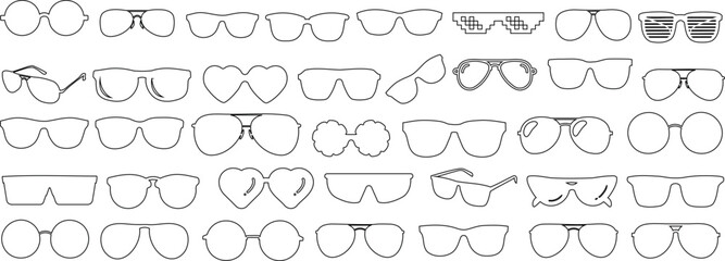 Obraz premium classic eyewear collection, sunglasses vector illustration. Diverse glasses frames, styles, shapes. Perfect for optical store, fashion concepts, catalogues. Editable, scalable design elements