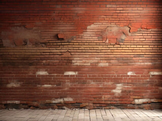 Old red brick wall damaged background.