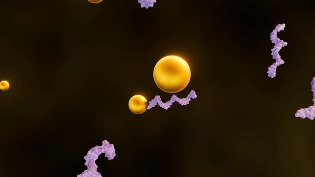 3d animation of gold nanoparticles (AuNPs) conjugated RNA molecules