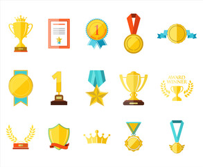 Sports trophies and awards in flat design style vector illustration  