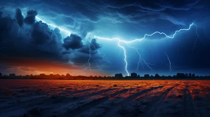Papier Peint photo Aurores boréales Landscape storm view on lightning bolts bad weather 