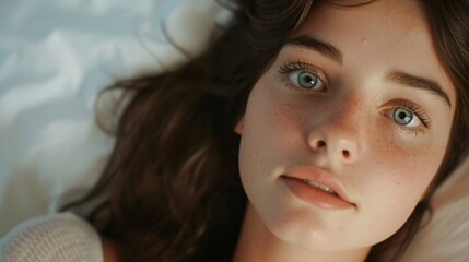 Intimate portrait of an attractive woman lying on the bed.