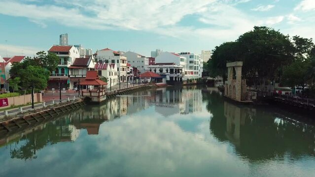 Melaka (Malacca) river aerial view in the morning, Malaysia